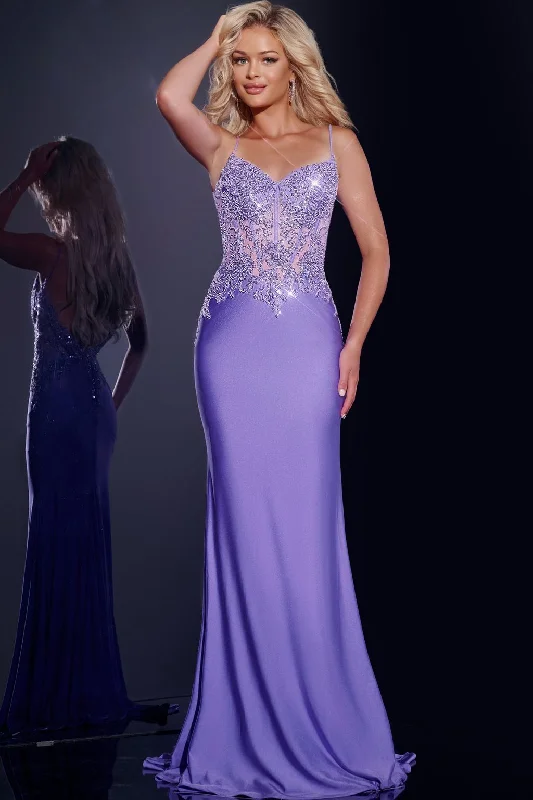 Women's High Collar DressesJovani 42221 Long Fitted Formal Beaded Applique Corset Prom Dress