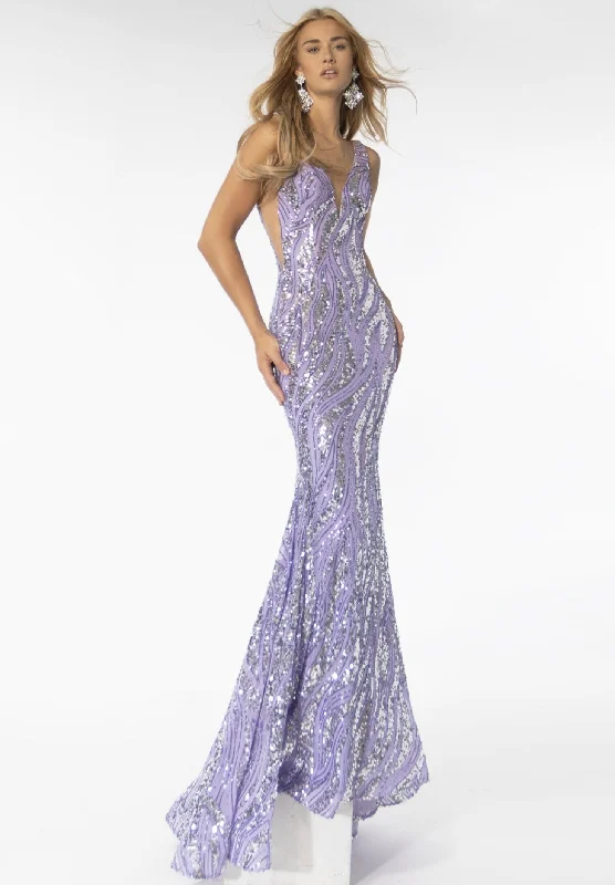 Women's Narrow Collar DressesAva Presley 39201 Fitted Formal Sequin Prom Long Mermaid Dress