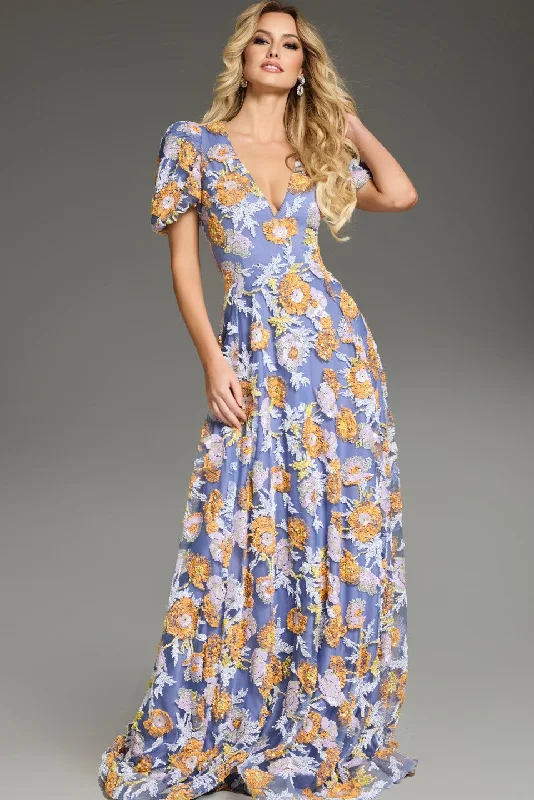 Women's Wide Collar DressesJovani 39273 A Ling Long Floral Evening Formal Dress