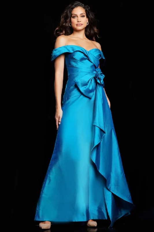 Women's Square-Back DressesJovani 37098 A Line Long Peacock Ruffle Formal Dress