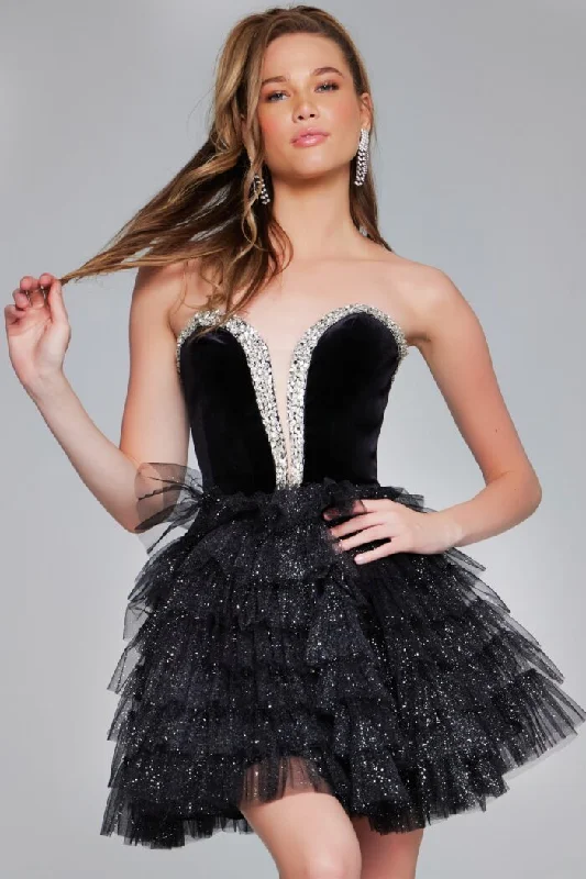 Women's Shirt Collar DressesJovani 40352 Homecoming Velvet Short Cocktail Dress