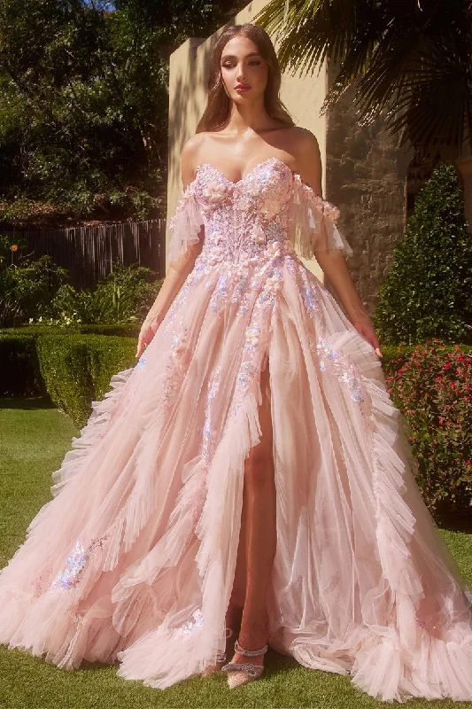 Women's Peter Pan Collar DressesAndrea & Leo A1340 3D Floral Formal Prom Long Ball Gown