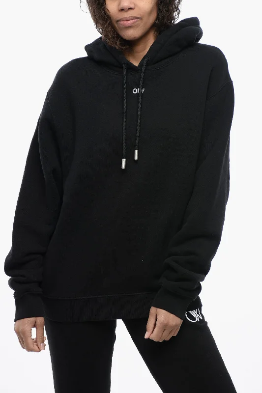 Women's Blouse with HoodOff-White Brushed Cotton Hoodie Embroidered On The Back