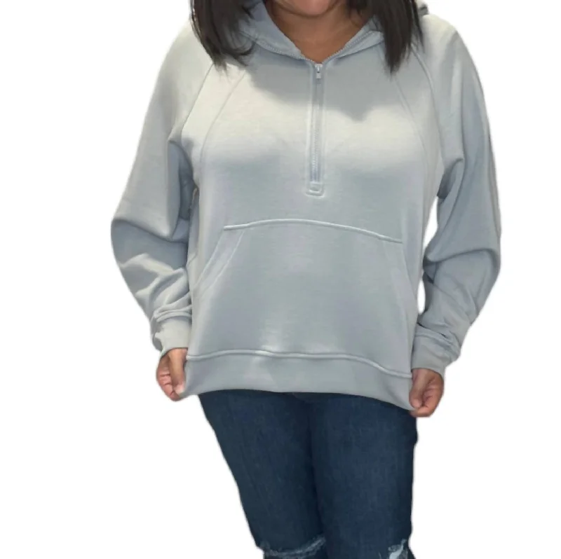 Women's Blouse with PatchesScuba Half-Zip Hooded In Cloud