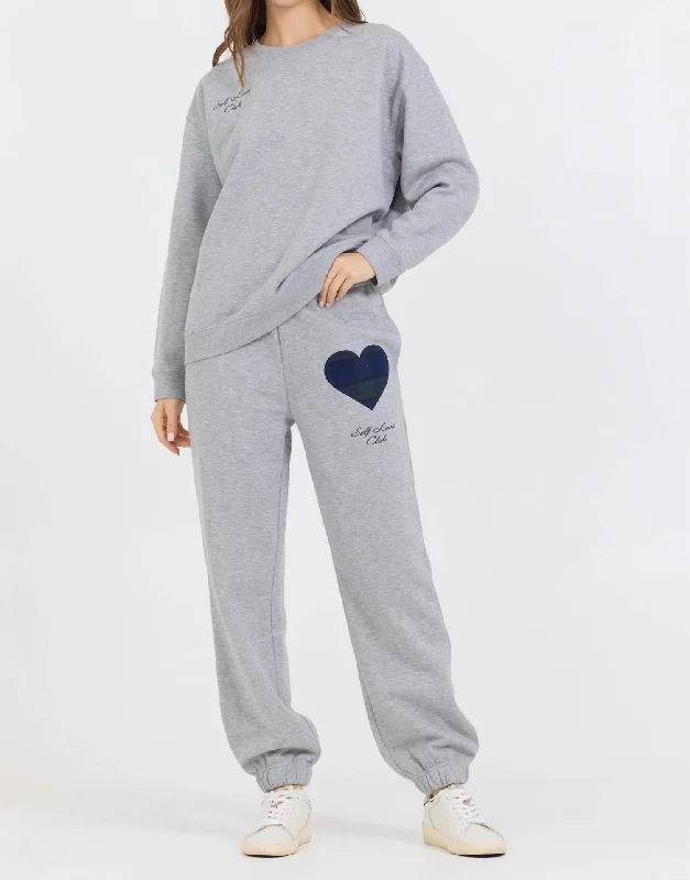 Women's Ruffled BlouseFleece Crew W/ Patch In Grey