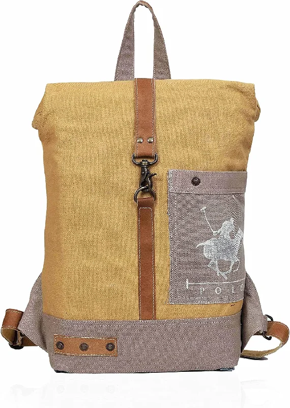 CLA 20 Inch Upcycle Canvas & Cowhide Leather ruck sack for women, back pack for women