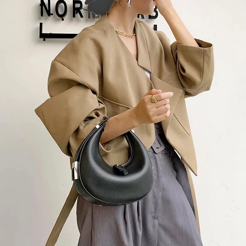 Elegant Crescent Hobo: Genuine Leather Handbag