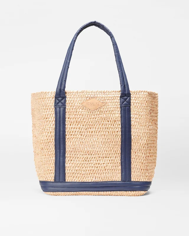 Raffia/Navy Medium Raffia Tote