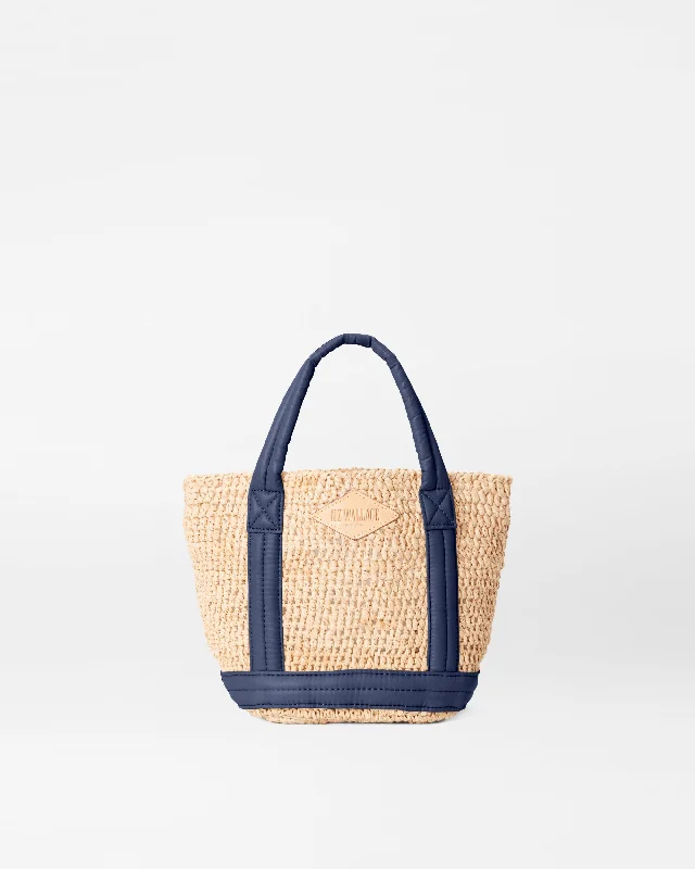 Raffia/Navy Mini Raffia Tote