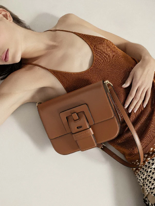 Sac Touch Me en cuir caramel