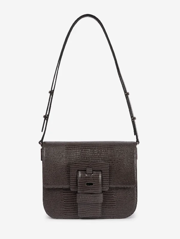 sac touch me en cuir gaufré lézard gris