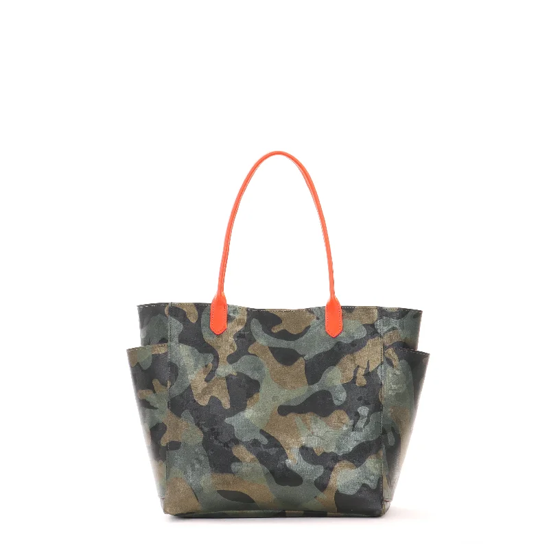 SLOUCHY POCKET TOTE CAMO W PINK