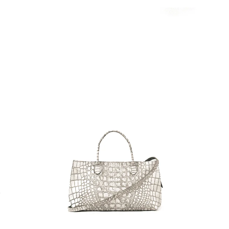 SMALL DAY BAG WHITE MIST EMBOSSED CROC