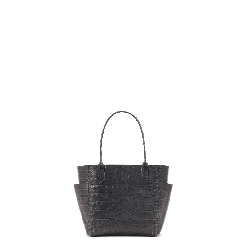 SMALL POCKET TOTE SMOKY BLACK EMBOSSED GATOR